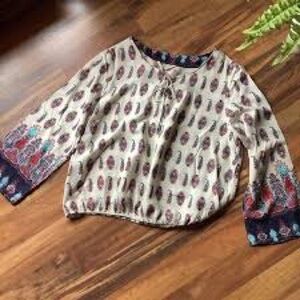 Hippie Laundry BOHO Peasant Tunic Bell Sleeve Paisley Design Tasseled Medium